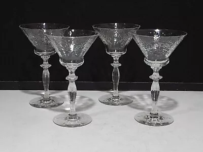 SET OF 4- Morgantown 7691-2 Floral & Dots Etched Clear 6.5” Champagne Glasses • $45.59