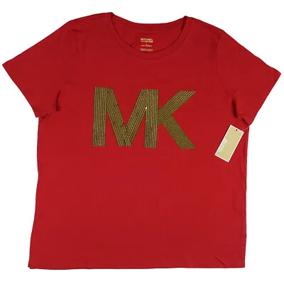 Michael Kors Women's Gold Studded Logo Lifestyle T-Shirt Crismson QH350C36TF • $25.99