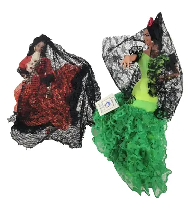 Vintage Marin Chiclana Spanish Flamenco Dancers Two 2 Dolls On Stands • $38.88