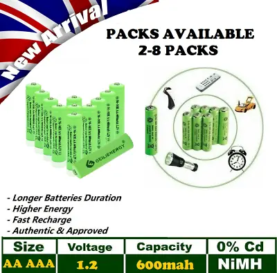 AA AAA Rechargeable Solar Light Batteries 600mAh 400mAh 300mAh NiMH 1.2V UK • £2.75