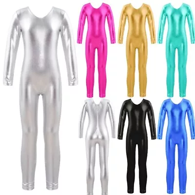 £3.99 • Buy Girls Shiny Round Neck Footless Unitard Full Body Catsuit Dance Leotard Jumpsuit