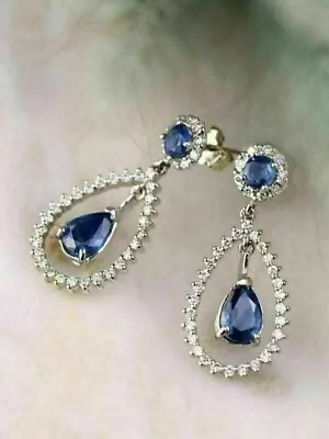 $181.33 • Buy 2.17 Ct Pear Sapphire Simulated Diamond Drop/Dangle Earrings 925 Sterling Silver