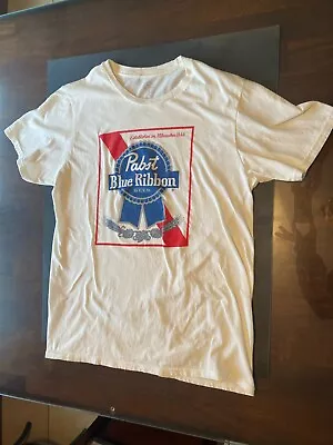 Pabst Blue Ribbon Beer Tee Shirt Large White With  Luke's Fine Wine  On Back • $9.99