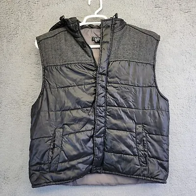 Inc Puffer Vest Men’s Large Black Gray Hoodie Full Zip Button Wool Blend Shoulde • $23.03