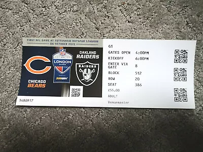 Oakland Raiders Vs Chicago Bears ~ Ticket Stub 10/06/19 ~ NFL London Tottenham • $10.24