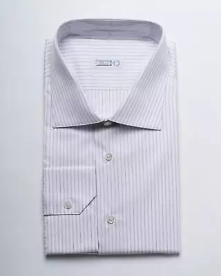 Zilli $1150 Lavender White Striped Cotton Slim Fit Dress Shirt (43 Eu) 17 US • $240.76