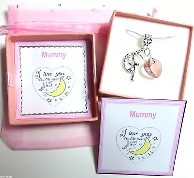 Mummy I Love You To The Moon And Back Necklace Christmas Mother's Day Birthday • £6