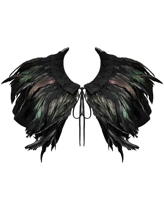 Devil Fashion Black Gothic Crow Feather Shoulder Cloak Shrug Cape Top Steampunk • £49.99