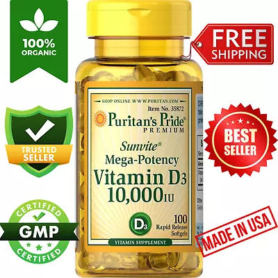 D3 10000 IU VITAMIN  ✅ PURITAN'S PRIDE ✅ Health Immune System Support✅ 100 Count • $6.99