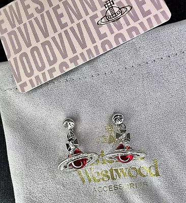 Vivienne Westwood Nana Silver Tone Red 3D Orb Saturn Drop Earrings~A6 • $79