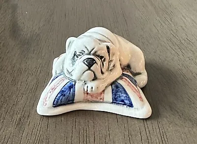 Vintage Margaret Howard Miniature Bulldog On Union Jack Cushion Figurine • £23.63