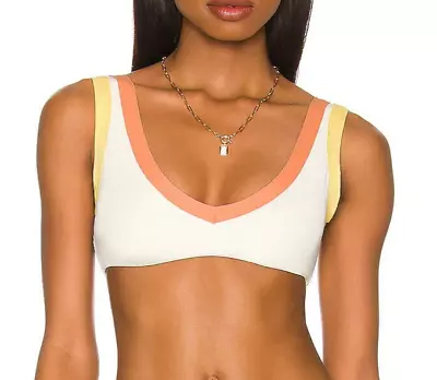 NEW L*SPACE 'Lala' Color Block Rib Bikini Top SZ L Large Cream/Lemon Drop/Tangy • $24.99