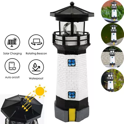 Solar Powered Lighthouse Rotating Led Garden Light House Decoration Ornament Hot • £17.45