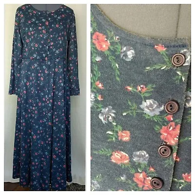 Vintage Cottagecore Id Sport Navy Blue Knit Floral Dress Size Medium  • $21.99