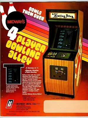 4 Player Bowling Alley Video Arcade Game Flyer 1978 Original Retro Art 8.5  X 11 • $12.80