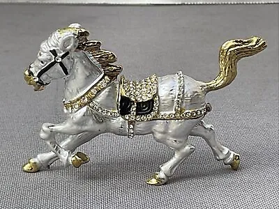 Silver/White Running Horse Jeweled Trinket Box Figurine • $39.99