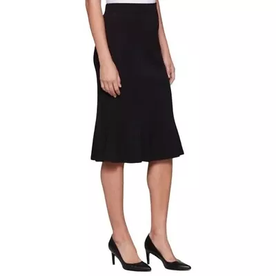 Misook Black Knit Knee Length Pull On Skirt Size XL Career Travel Ruffle Hem • $49