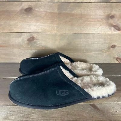 Ugg Scuff Mens Size 12 Shoes Black Suede Shearling Lined Slip On Slippers • $39.99