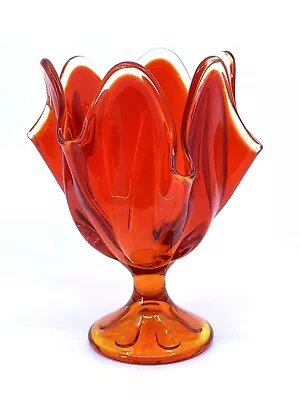 Viking Epic Swung Glass Handkerchief Pedestal Vase Persimmon Amberina 7.5” • $49