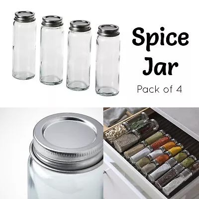Glass Mason Spice Jar Herb Mini Airtight Bottle Container Screw Top Cap SET Of 4 • £12.95