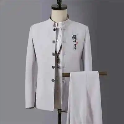 Traditional Chinese Men Stand Collar Suit Coat Jacket Pants Groom Blazers • $122.81