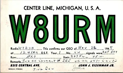 $9.95 • Buy Vtg Ham Radio CB Amateur QSL QSO Card Postcard MICHIGAN CENTER LINE W8URM 1948