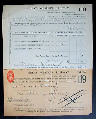 £3.99 • Buy Britain Rare & Very Collectable 1900 G.w. Railway Share Dividend Cheque Attached