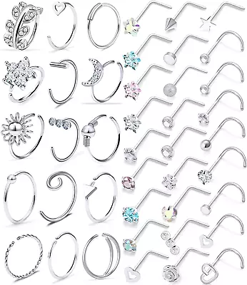 18G 20G Nose Rings Hoop Surgical Steel L-Shaped Nose Rings Studs Tragus Cartilag • $23.74
