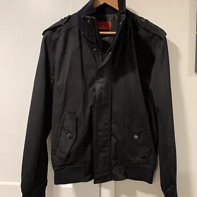 Zara Men’s Bomber Jacket Black Silver Zip Epaulets Military Size M • $29.99