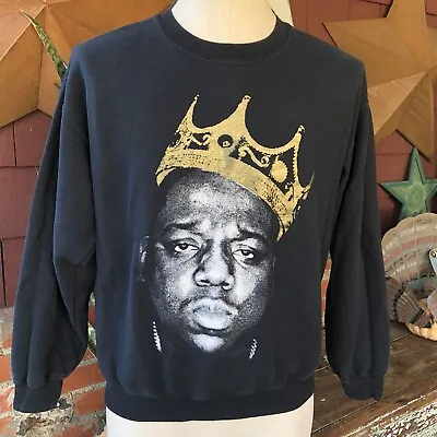 Vintage 90s Y2K Notorious BIG Biggie Smalls Sweatshirt Crown Hip Hop Rap Size M • $34.99