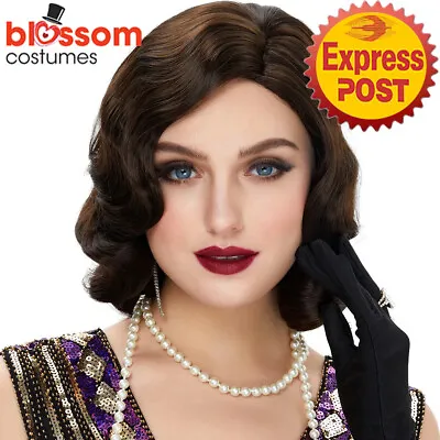 N974 Dark Brown Finger Wave Charleston Flapper Wig Curls Womens Gatsby Marilyn • $21.10