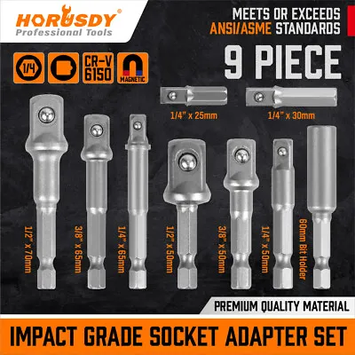 9Pcs Socket Adapter Drill Bits Set Hex Impact Driver Tools 1/4  3/8  1/2  Shank • $7.98