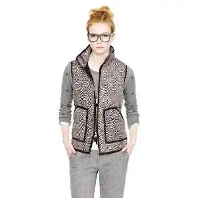 J Crew Quilted Herringbone Puffer Vest - Charcoal Ivory Black - Women S • $32.99