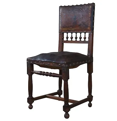Antique 19th Century Henry II Renaissance Revival Mahogany & Leather Side Chair • $998.75