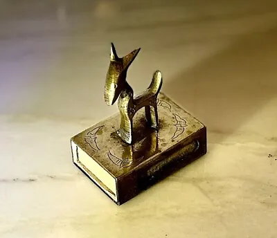 Vintage Brass Fawn - Deer- Animal MATCH BOX Holder & French Le Petite Matches • $69