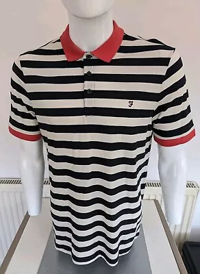 Mens Farah Polo Shirt Size M Medium Striped Pit - Pit  21.5   Casual Top • £10