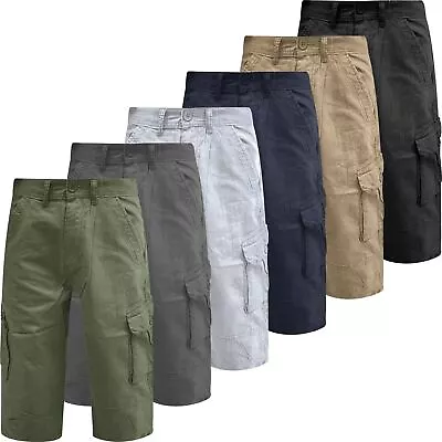 Mens Ex-Wrangler Long Length 3/4 Cargo Combat Three Quarter Chino Twill Shorts • £11.99