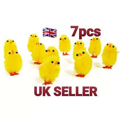 7 X Mini Yellow Chicks Fluffy Bonnet Hat Easter Egg Decoration Kids Craft UK  • £2.99