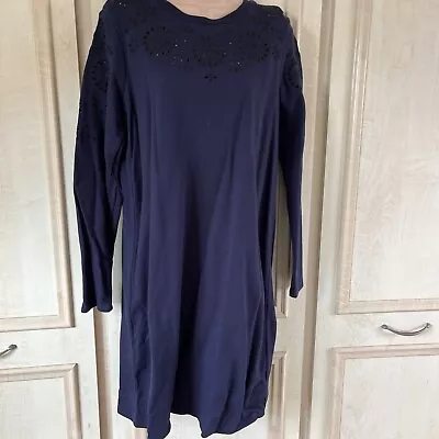 Boden Sweatshirt Dress Navy Size 14R With Broiderie Anglais Detail  • £11.99