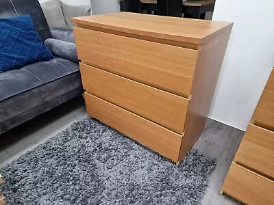 Ikea Malm Chest Of 3 Drawers Oak Veneer • £15