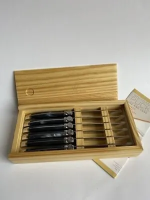 Wolfgang Puck 6 - Piece Gray Steak Knife Set W/Wooden Gift Box ~NEW~ • $19.99