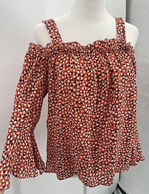 NWT J Crew Silk Blouse Womens Sz 2 Cold Shoulder Top In Heart Print Rustic Rose • $19.90