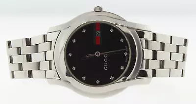 GUCCI 5505 38MM SS Black Dial Diamond Marker Men's Watch YA055204 • $949.99