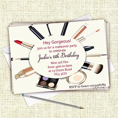 Personalised Make Up Birthday Party Invitation + Envelopes Pamper Girls  • £3.99