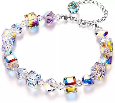 AB Crystal Bracelet Aurora Borealis Crystal Cube Beads • $11.99