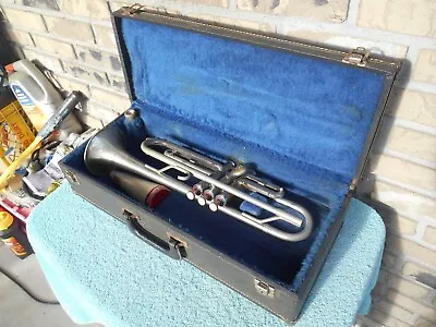 Vintage Elkhorn By Getzen Trumpet Nickel Plated Brass With Case & Extras • $139.95