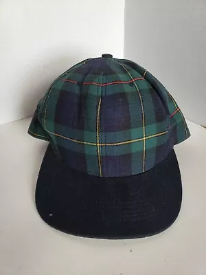 Vintage Mens Plaid Snapback Hat Green Red Yellow Wide Brim Cap Made In USA • $19.99