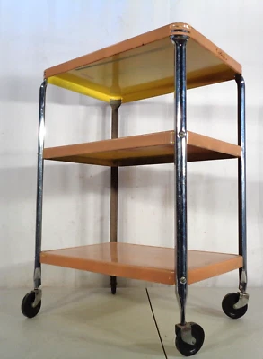 $119.95 • Buy VTG Mid Century Modern Tan/Salmon Cosco Rolling 3 Tier Kitchen Utility Bar Cart