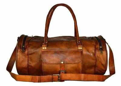 Men's New Goat Leather Travel Retro Duffel Brown Holdall Luggage Gym Weekend Bag • $101.29