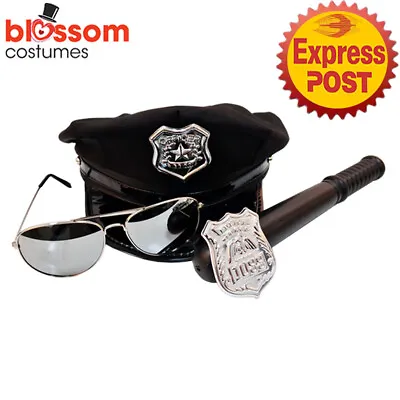 AC1322 Child Police Officer Cops Costume Kit Police Hat Aviator Glasses Baton • $19.35